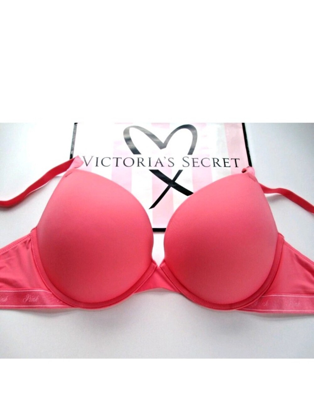 VICTORIA'S SECRET PINK Super Push-Up Bra VS Crazy For Coral 36D 38B 40C Orange